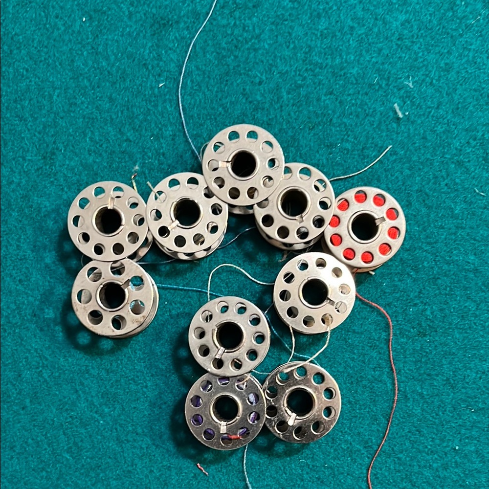 Vintage metal bobbins, 10 holes, set of 10